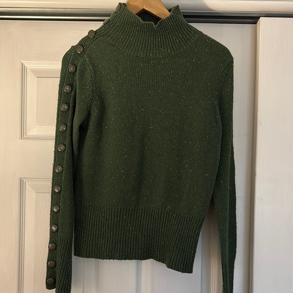 Moth Green Cowl Neck Sweater with Ribbed Texture